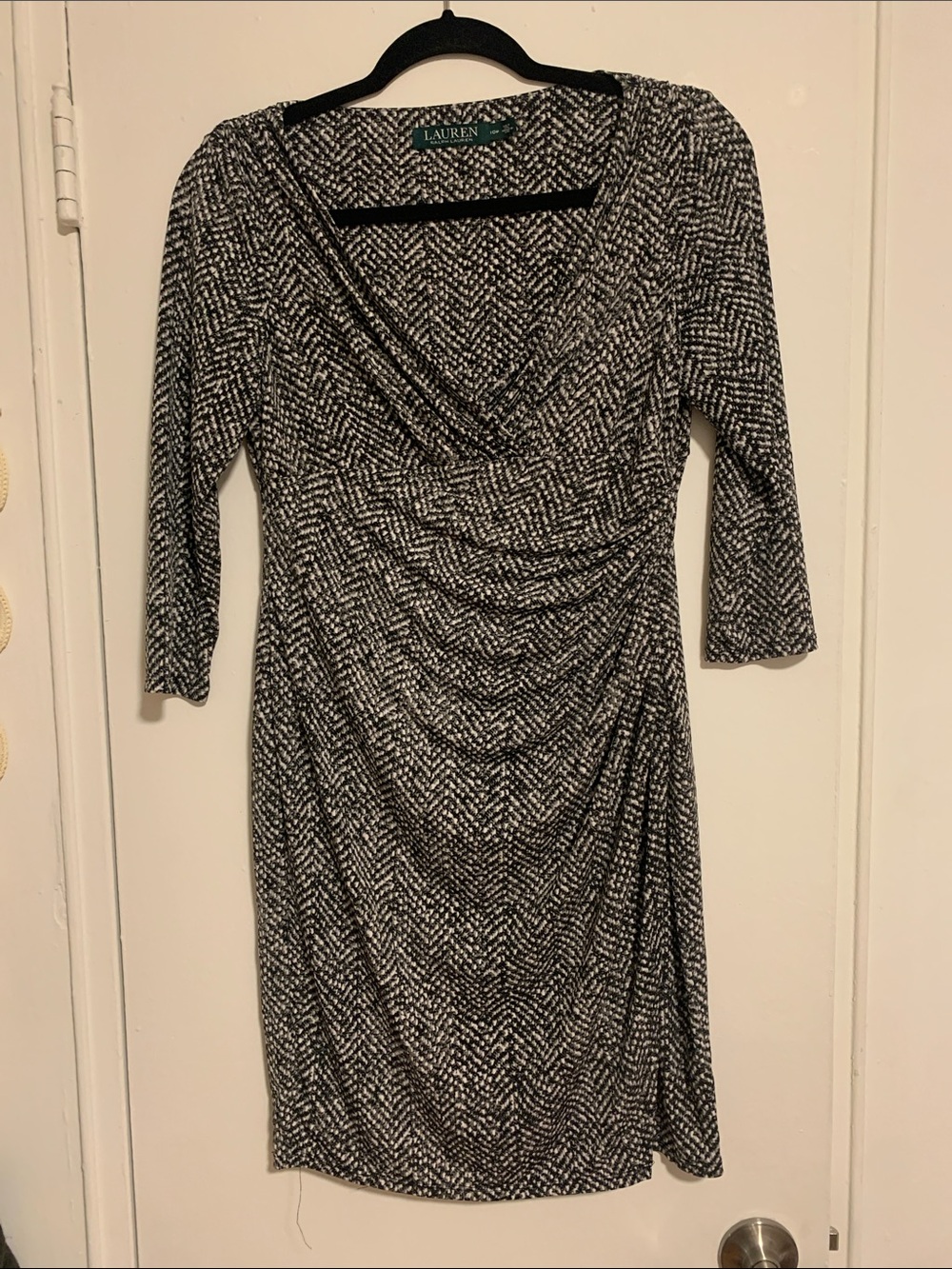 Lauren Ralph Lauren Black & White Ruched Wrap Dress